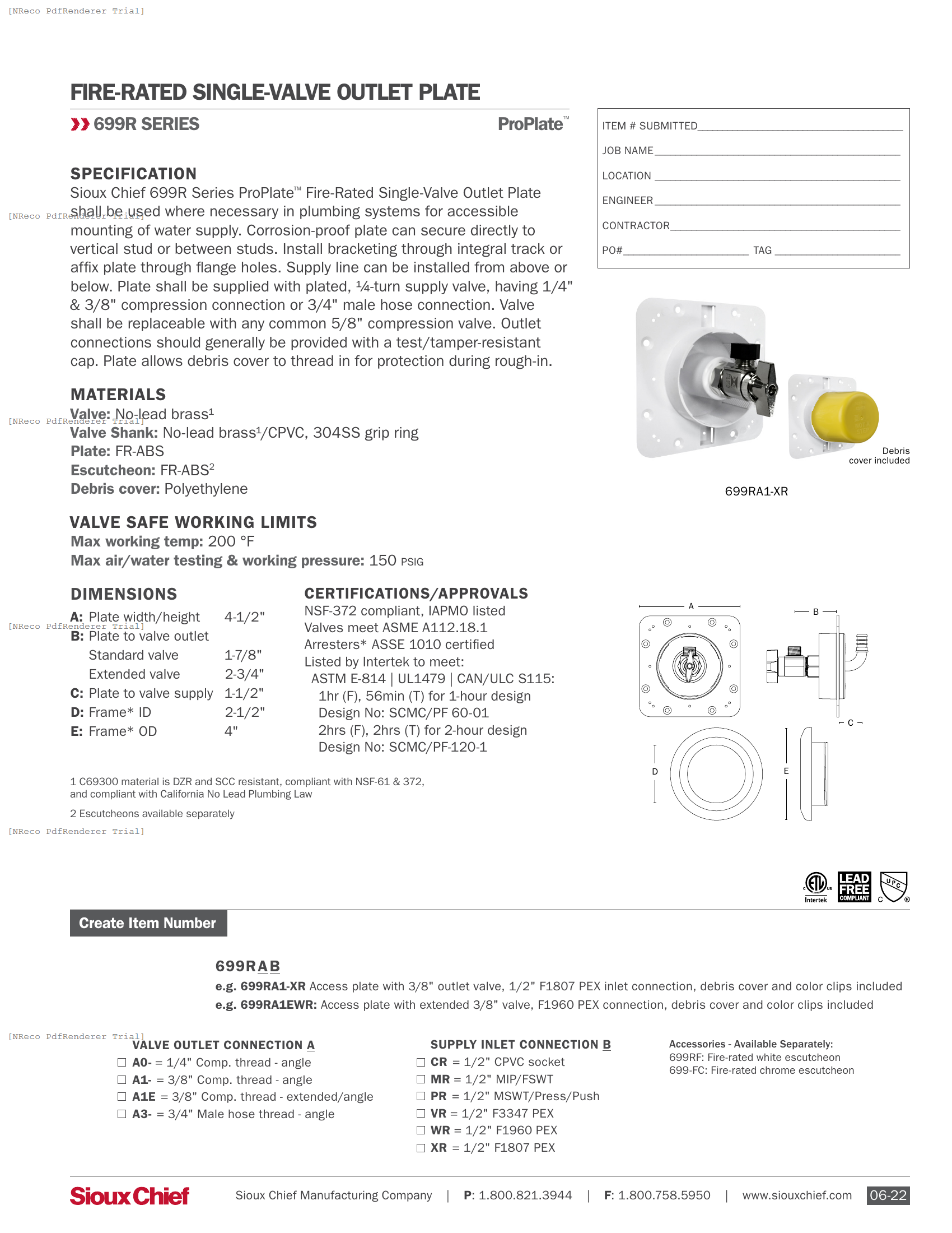 699R SERIES - FIRE-RATED PROPLATE VALVED ACCESS PLATE - SPEC SHEET.PDF Specification Document